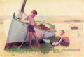 Deux garçons par un bateau près de Cape May naturaliste Thomas Pollock Anshutz